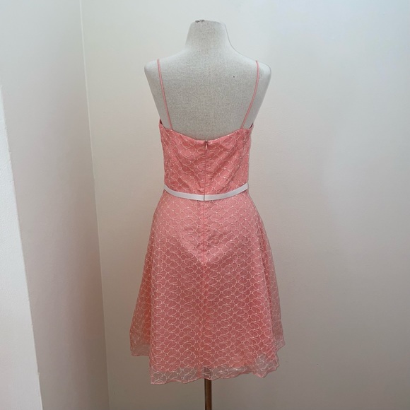 Laundry by Shelli Segal peach, silk A-line floral lace, Fit & Flair Dress Size M - Picture 4 of 14